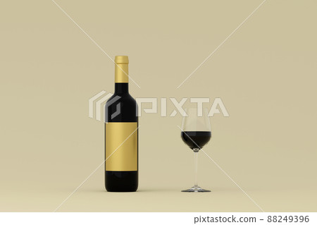A bottle and glass of red wine on a white background, 3D illustration 88249396