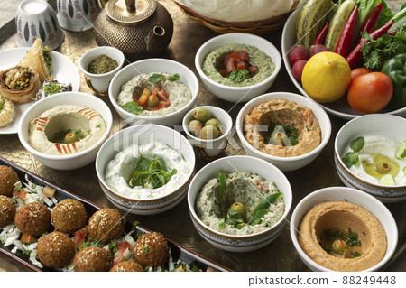 mixed middle eastern meze sharing food platter in turkish restaurant mixed middle eastern meze sharing food platter in turkish restaurant 88249448