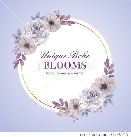Wreath template with floral feather boho concept,watercolor style 88249545