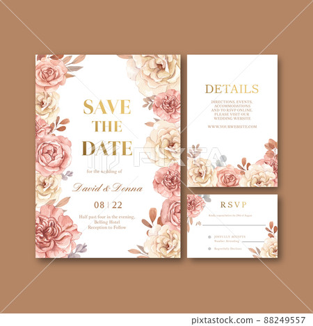Wedding card template with floral feather boho concept,watercolor style 88249557