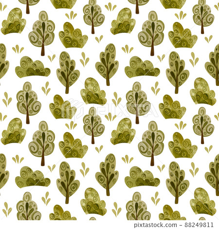 Shrubbery Pattern Folklore pattern of trees and shrubs on white. - Stock Illustration ...