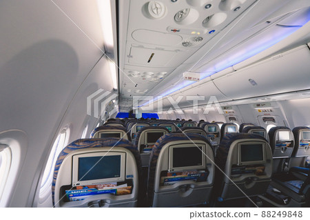 Interior View to the Aircraft Cabin with the Seats Rows 88249848