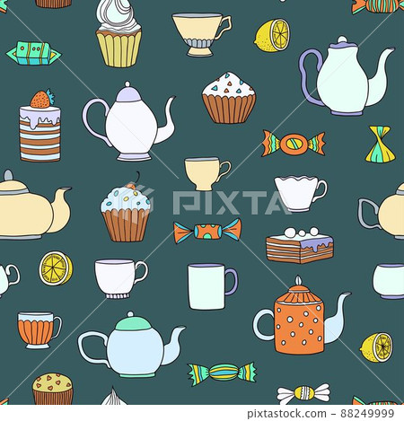 Cute seamless pattern with tea time elements 88249999