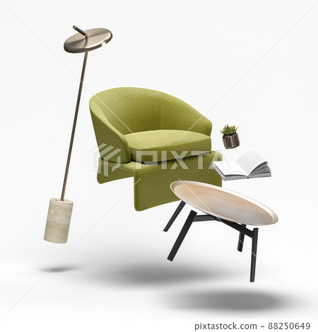 Zero gravity white interior living room 3 D Illustration 88250649