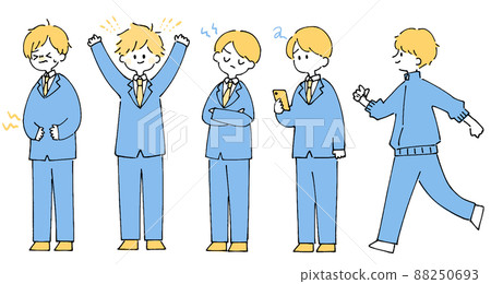 Person illustration set_High school boy_Two-tone color Person illustration set_High school boy_Two-tone color 88250693