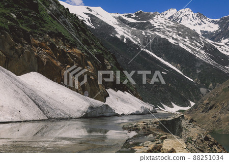 Amazing View to the Snow Capped Mountain Peaks in the Gilgit Baltistan Highlands under the Blue Sky Amazing View to the Snow Capped Mountain Peaks in the Gilgit Baltistan Highlands under the Blue Sky 88251034