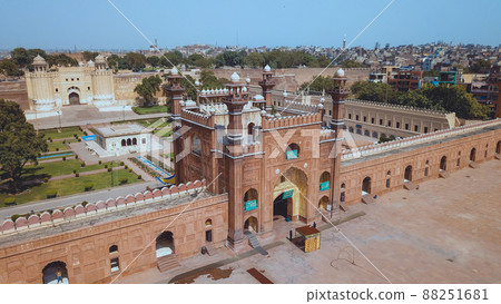 Aerial View to the Badshahi Mughal-era congregational Mosque in Lahore, Punjab province, Pakistan Aerial View to the Badshahi Mughal-era congregational Mosque in Lahore, Punjab province, Pakistan 88251681