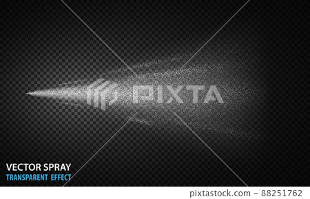 Tansparent water spray cosmetic, white fog spray isolated on background. Vector spray particle effect 88251762