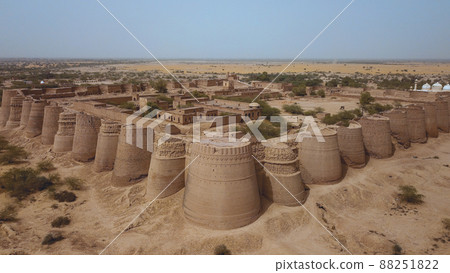 Aerial View to the Sandy Walls of the Pakistani Derawar large square fortress in Ahmadpur East Tehsil, Punjab province, Pakistan Aerial View to the Sandy Walls of the Pakistani Derawar large square fortress in Ahmadpur East Tehsil, Punjab province, Pakistan 88251822