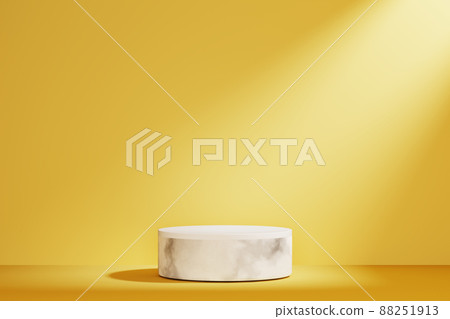 White 3d podium empty on yellow abstract background. Product mock up presentation. 88251913