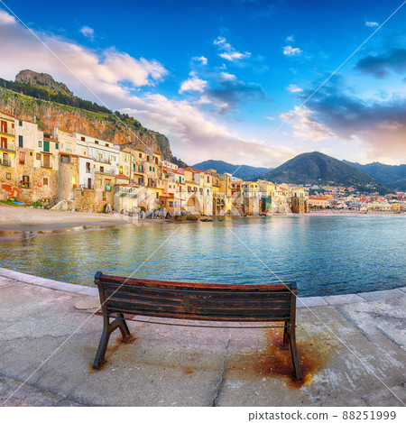 Scenic evening cityscape of Cefalu city. 88251999