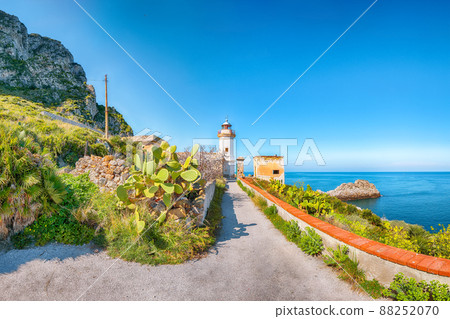 Incredible sunny day over Capo Zafferano Lighthouse. 88252070