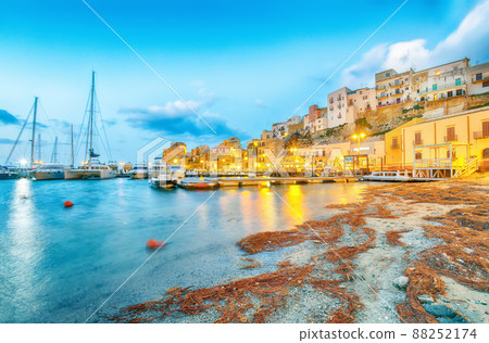 Astonishing evening cityscape of Castellammare del Golfo town. 88252174