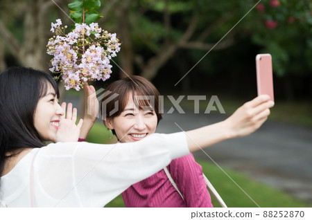 Two women taking a selfie on a trip 88252870