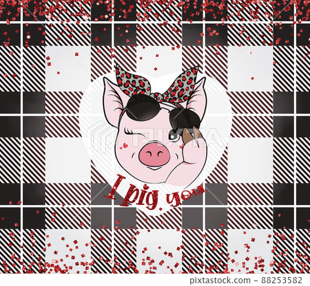 Cute piggy with bow and heart glasses background. I pig you. Cute piggy with bow and heart glasses background. I pig you. 88253582