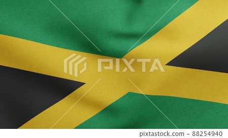 National flag of Jamaica waving 3D Render, Republic of Jamaica flag textile, coat of arms Jamaican independence day, Jamaican Patois Jumieka 88254940