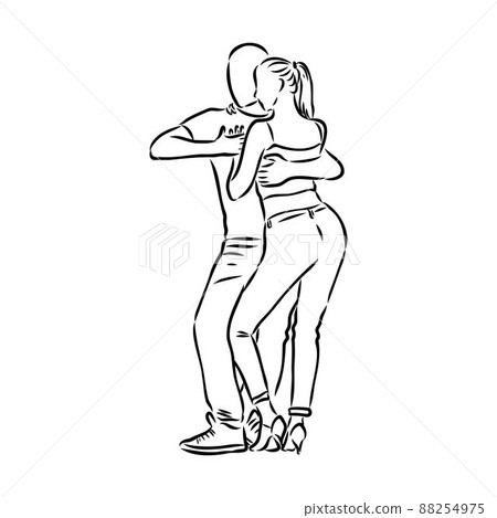 Latin dance couple, coloring book vector illustration of sensual bachata and salsa 88254975