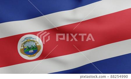 National flag of Costa Rica waving 3D Render, Republic of Costa Rica flag textile, designed by Pacifica Fernandez and includes coat of arms of Costa Rica 88254990