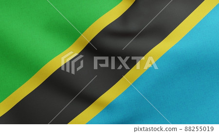National flag of Tanzania waving 3D Render, United Republic of Tanzania flag textile or Swahili bendera ya Tanzania, coat of arms Tanzania independence day 88255019