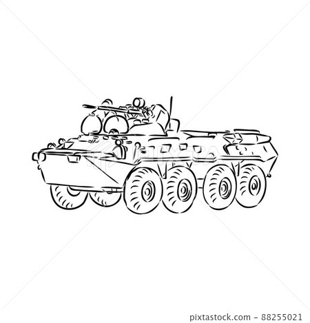 Military machinery hand drawing illustration. Armored personnel carrier or armored fighting vehicle. Sketch Military machinery hand drawing illustration. Armored personnel carrier or armored fighting vehicle. Sketch 88255021