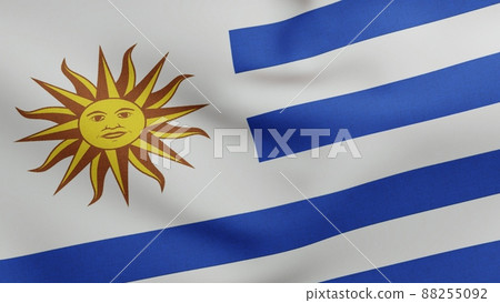 National flag of Uruguay waving 3D Render, Oriental Republic of Uruguay flag textile designed by Joaquin Suarez, coat of arms Uruguay independence day, Pabellon Nacional National flag of Uruguay waving 3D Render, Oriental Republic of Uruguay flag textile designed by Joaquin Suarez, coat of arms Uruguay independence day, Pabellon Nacional 88255092
