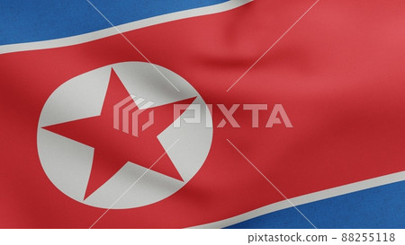 National flag of North Korea waving 3D Render, Ramhongsaek Konghwagukgi or Flag of the Democratic Peoples Republic of Korea, DPRK flag 88255118