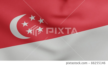 National flag of Singapore waving 3D Render, Republic of Singapore flag textile, coat of arms Singapore independence day, Singaporeans 88255146