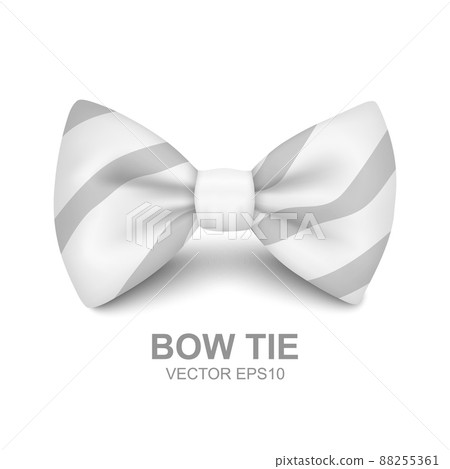 Vector 3d Realistic White Striped Bow Tie Icon Closeup Isolated on White Background. Silk Glossy Bowtie, Tie Gentleman. Mockup, Design Template. Bow tie for Man. Mens Fashion, Fathers Day Holiday Vector 3d Realistic White Striped Bow Tie Icon Closeup Isolated on White Background. Silk Glossy Bowtie, Tie Gentleman. Mockup, Design Template. Bow tie for Man. Mens Fashion, Fathers Day Holiday 88255361