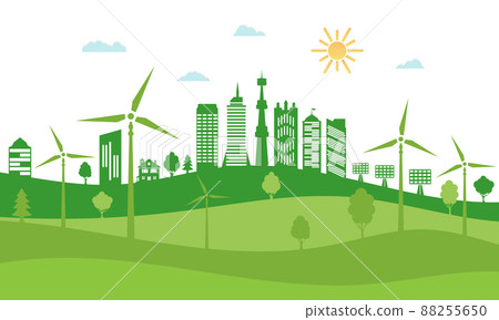 Green city with renewable energy sources. Ecology. - Stock Illustration ...