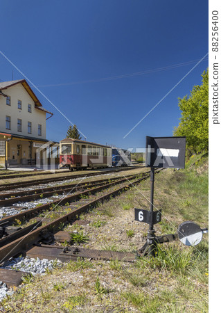 Narrow gauge railway Jindrichuv Hradec to Nova Bystrice, station Nova Bystrice, Czech Republic Narrow gauge railway Jindrichuv Hradec to Nova Bystrice, station Nova Bystrice, Czech Republic 88256400