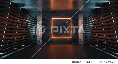 empty futuristic dark black metal basement with orange square light 3d render illustration 88256638