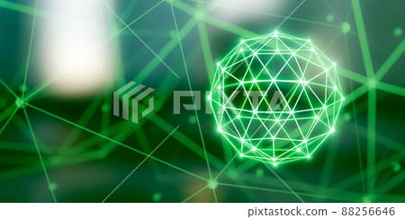 green glowing wireframe ball mesh with connections 3d render 88256646