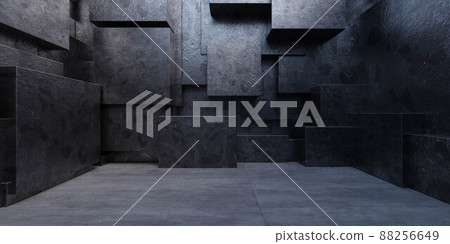 concrete and metal cube wall building exterior 3d render illustration 88256649