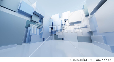blue and white metal cubes abstract geometric shape building exterior 3d render illustratio 88256652