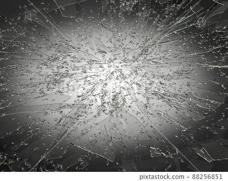 Pieces of glass broken or cracked or shattered 88256851