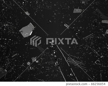 Pieces of shattered glass broken or cracked on black Pieces of shattered glass broken or cracked on black 88256854