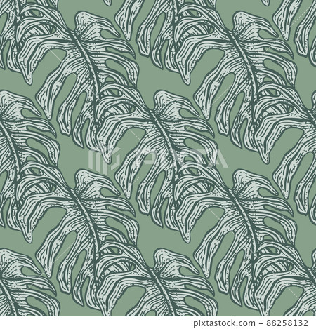 Monstera leaf seamless pattern.Vintage tropical branch in engraving style. Monstera leaf seamless pattern.Vintage tropical branch in engraving style. 88258132