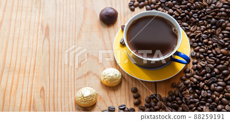 Sweets on the background of coffee on the table 88259191