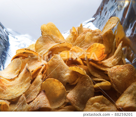 Potato chips. View from inside the package 88259201