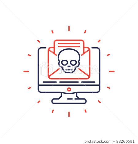 malware, email with virus line icon 88260591