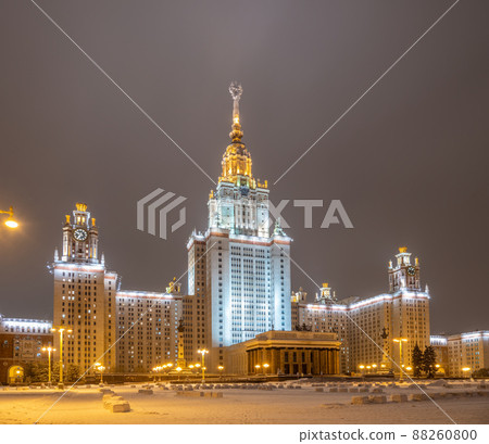 The main building of Lomonosov Moscow State University at winter night. Moscow, Russia The main building of Lomonosov Moscow State University at winter night. Moscow, Russia 88260800