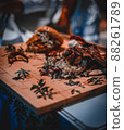 close up shot of meat beef grilled steak in street food festival in Cyprus  88261789