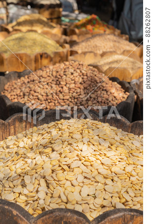 Dried food products on the arab street market stall. 88262807