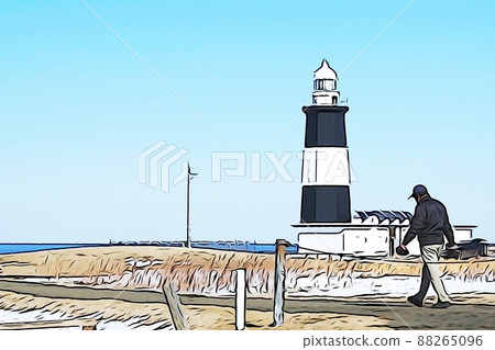 柔和的“鄂霍次克春天海和能取三崎燈塔北海道”插圖圖像 88265096