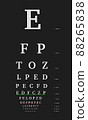 White letters on a black background with a colored underscore. Ophthalmological table. 88265838
