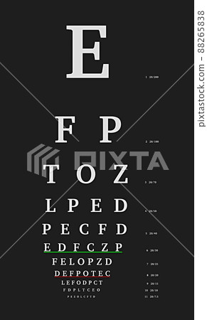 White letters on a black background with a colored underscore. Ophthalmological table. 88265838