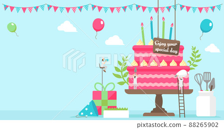 Happy Birthday Happy Birthday Vector Horizontal Banner Illustration (Character Space) 88265902