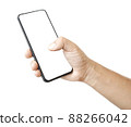 hand holding black smartphone isolated 88266042