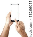 hand holding black smartphone isolated 88266055