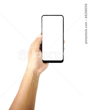 hand holding black smartphone isolated 88266056